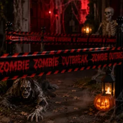 Afzetlint Halloween zombie outbreak zwart/rood 10m