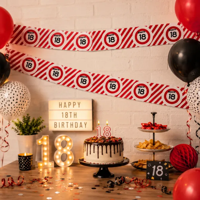 Afzetlint 18 jaar rood/wit 10m