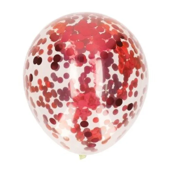 Ballonnen confetti rood 30 cm - 5 stuks