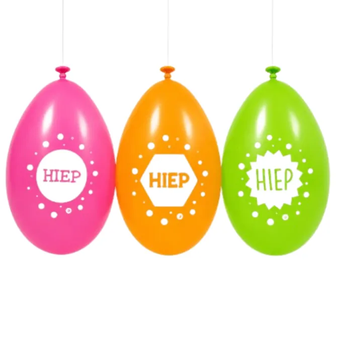 Ballonnen Hiep hiep hiep neon/wit 30 cm - 9 stuks