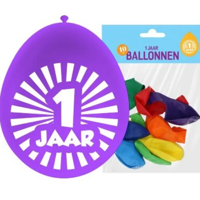 Ballonnen 1 jaar meerkleurig 30 cm - 10 stuks