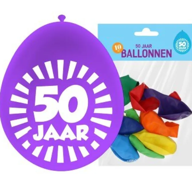 Ballonnen 50 jaar meerkleurig 30 cm – 10 stuks