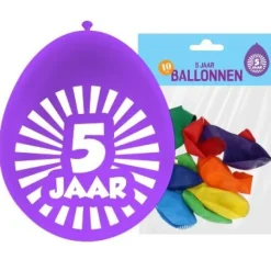Ballonnen 5 jaar meerkleurig 30 cm - 10 stuks