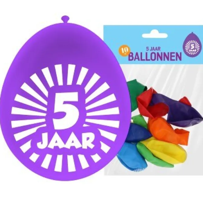 Ballonnen 5 jaar meerkleurig 30 cm - 10 stuks
