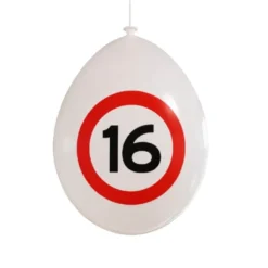 Ballonnen 16 jaar rood/wit 30 cm - 10 stuks