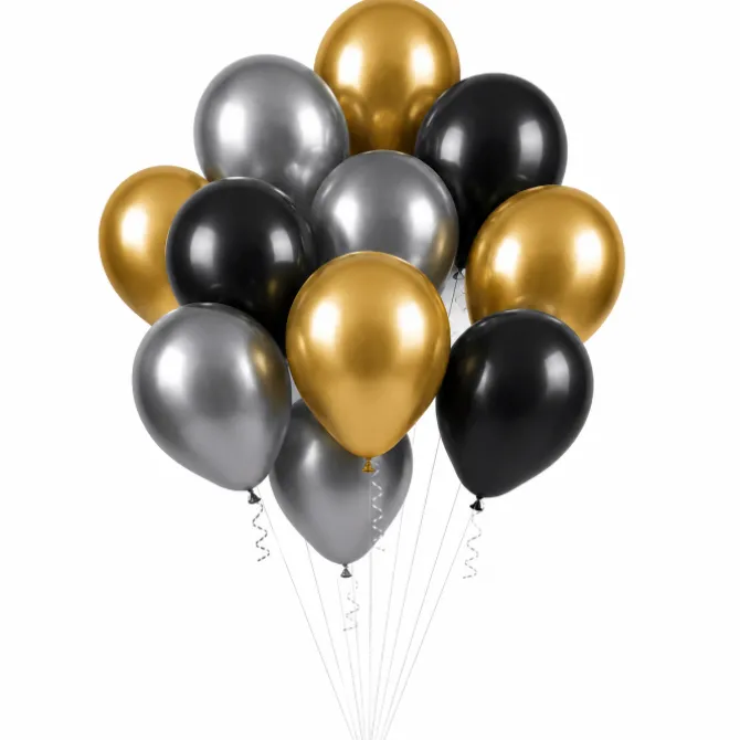 Ballonnen Metallic - Mix Goud/Zilver/Zwart - 30cm - 12 stuks