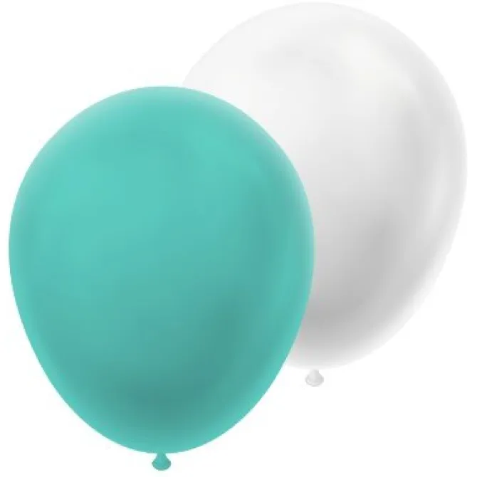 Ballonnen metallic wit/groen 30 cm - 20 stuks