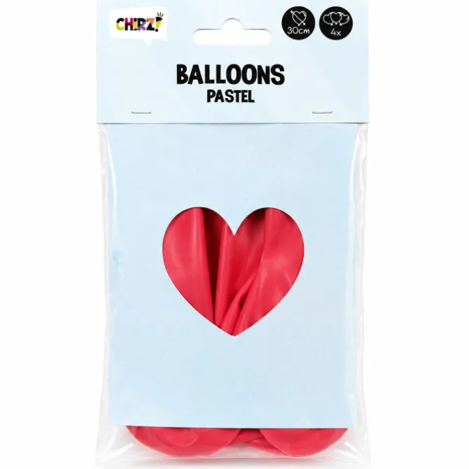 Ballonnen Pastel Hart - Rood - 30cm - 4 stuks