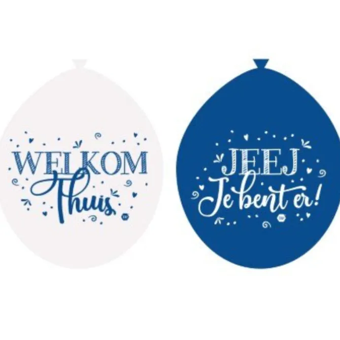 Ballonnen welkom thuis blauw/wit 30 cm - 8 stuks