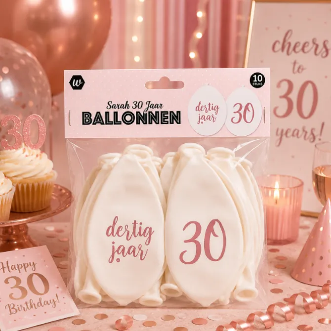Ballonnen 30 years wit/roségoud 30 cm - 10 stuks