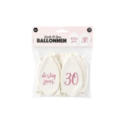 Ballonnen 30 years wit/roségoud 30 cm - 10 stuks