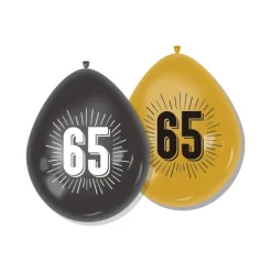 Ballonnen 65 zwart/goud 30 cm - 8 stuks