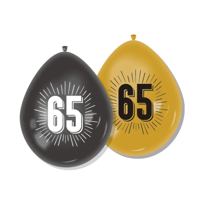 Ballonnen 65 zwart/goud 30 cm - 8 stuks
