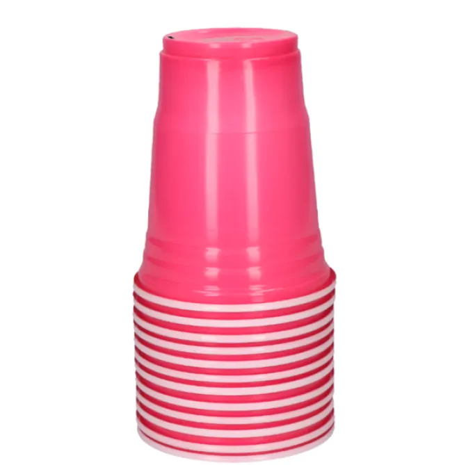 Bekers Beer Pong plastic roze – 12 stuks (455 ml)