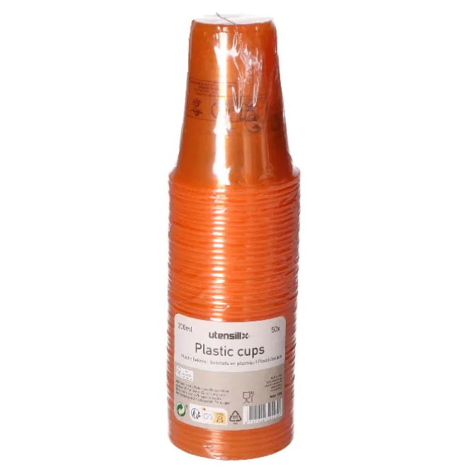 Bekers plastic oranje – 50 stuks (200 ml)
