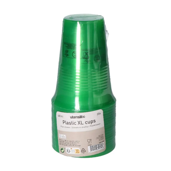 Bekers plastic XL groen – 20 stuks (480 ml)