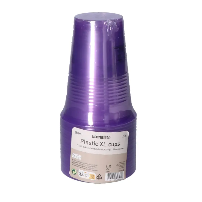 Bekers plastic XL paars – 20 stuks (480 ml)