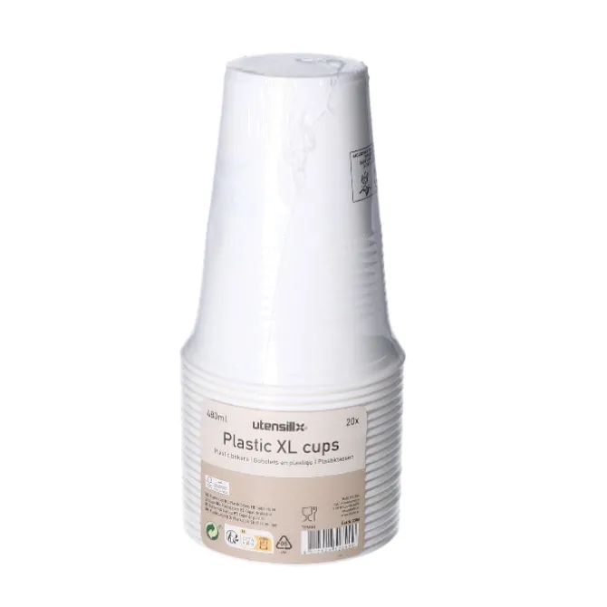 Bekers plastic XL wit – 20 stuks (480 ml)