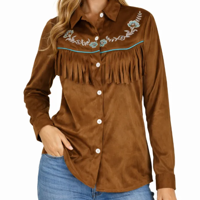 Blouse cowgirl bruin dames maat S/M