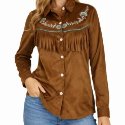 Blouse cowgirl bruin dames maat L/XL