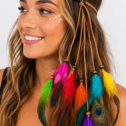 Boho haarband met veren multikleur