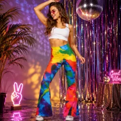 Broek flared tie-dye regenboog dames - S/M