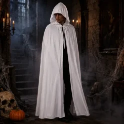 Cape Halloween capuchon wit volwassene