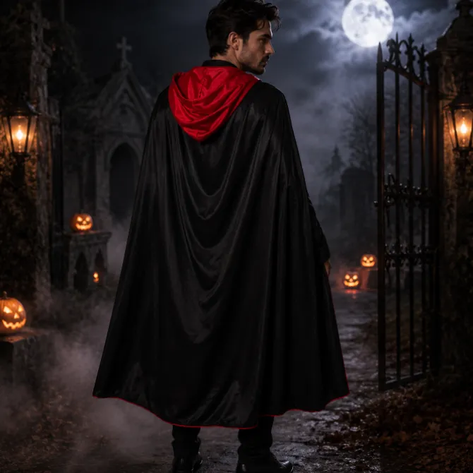 Cape Halloween zwart/rood maat L