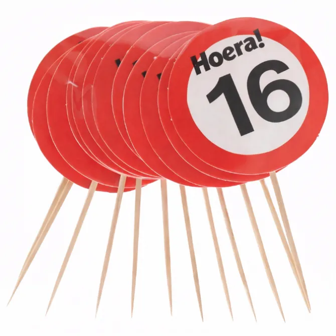 Cocktailprikkers 16 jaar rood/wit 12 stuks