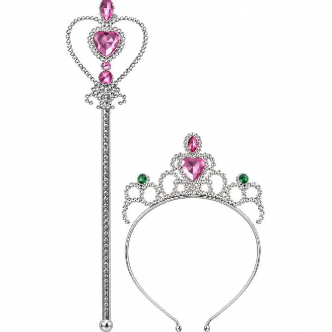 Diadeem en toverstaf prinsessen zilver/roze