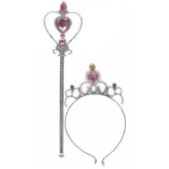 Diadeem en toverstaf prinsessen zilver/roze