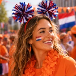 Diadeem folie pompom rood/wit/blauw