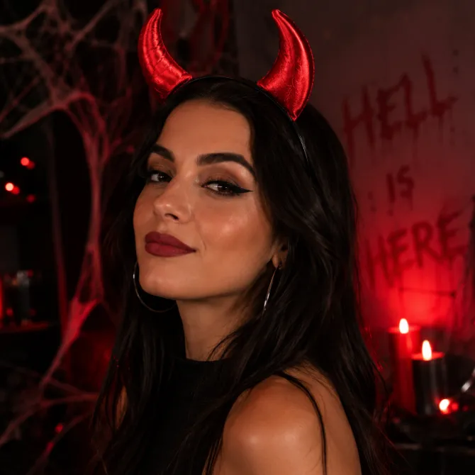 Diadeem Halloweeen duiveloren zwart/rood