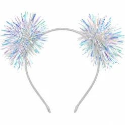 Diadeem pompom holografisch wit