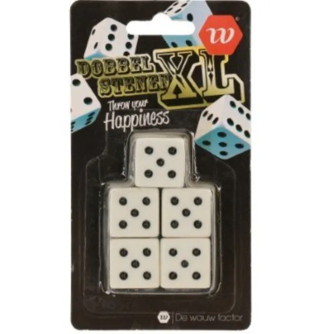 Dobbelstenenset XL wit/zwart 5 stuks