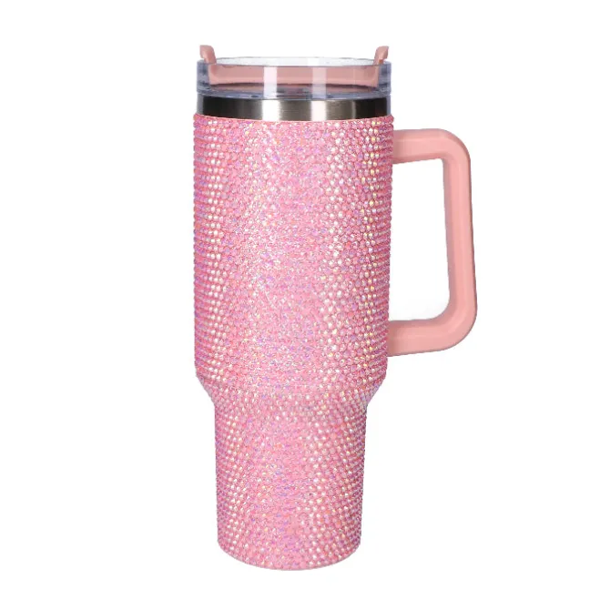 Drinkbeker to go roze glitter diamant
