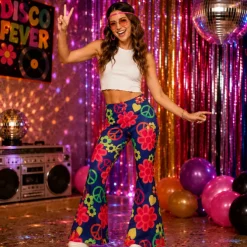Flared broek hippie peace meerkleurig dames - S/M