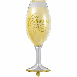 Folieballon Cheers champagneglas zilver/geel 80cm