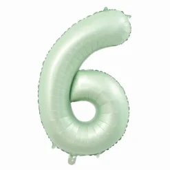 Folieballon cijfer 6 mintgroen - 80 cm
