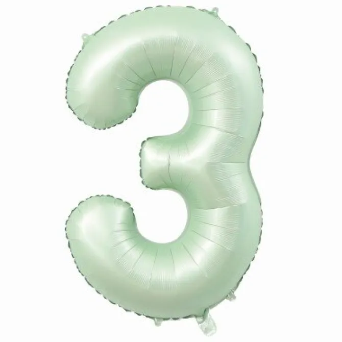 Folieballon cijfer 3 mintgroen - 80 cm