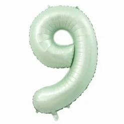 Folieballon cijfer 9 mintgroen - 80 cm