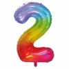 Folieballon cijfer 2 regenboog - 80 cm