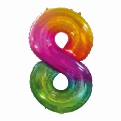 Folieballon cijfer 8 regenboog - 80 cm