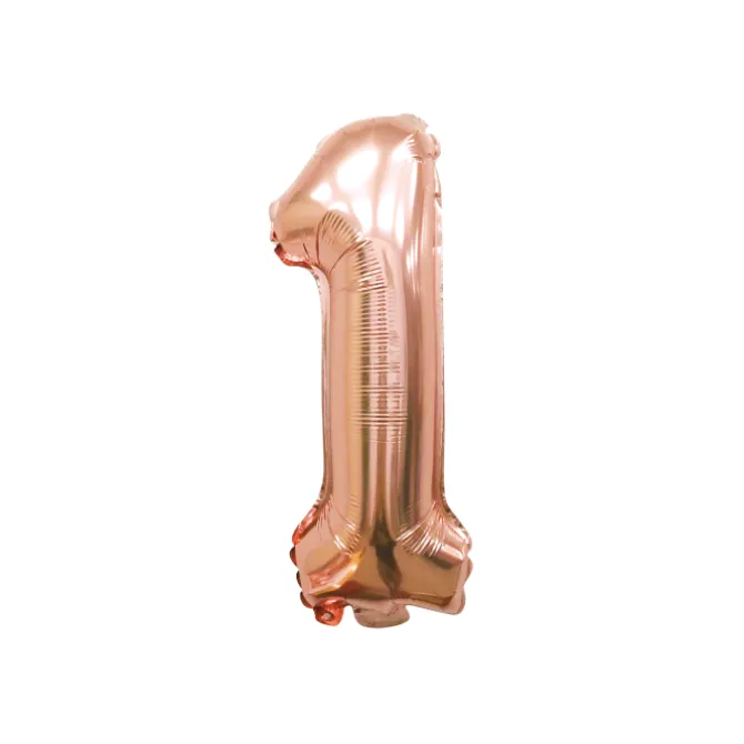Folieballon cijfer 1 roségoud - 70 cm