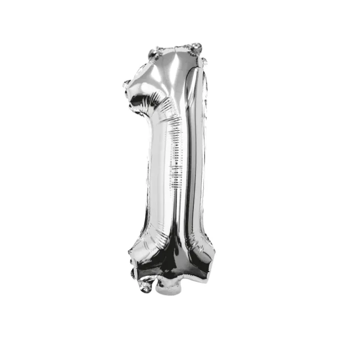Folieballon cijfer 1 zilver 70cm
