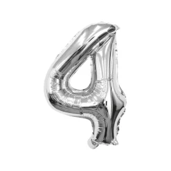 Folieballon cijfer 4 zilver - 70 cm