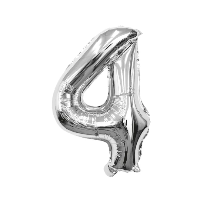 Folieballon cijfer 4 zilver - 70 cm