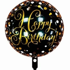 Folieballon Happy birthday rond zwart/goud - 33 cm