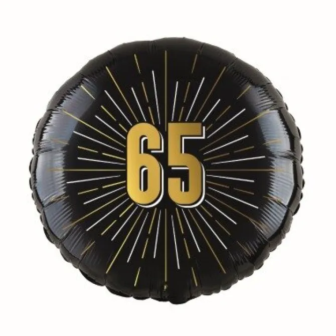 Folieballon 65 jaar goud/zwart