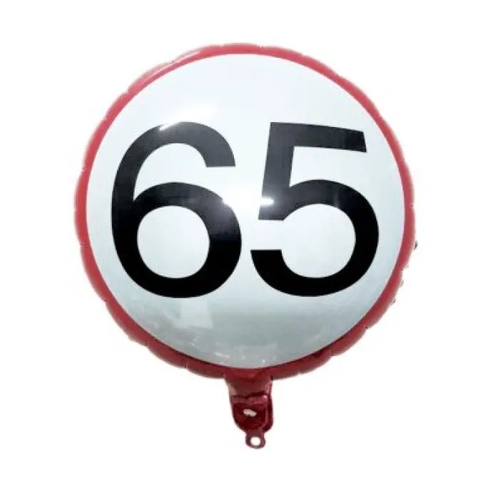 Folieballon 65 jaar rood/wit - 35 cm